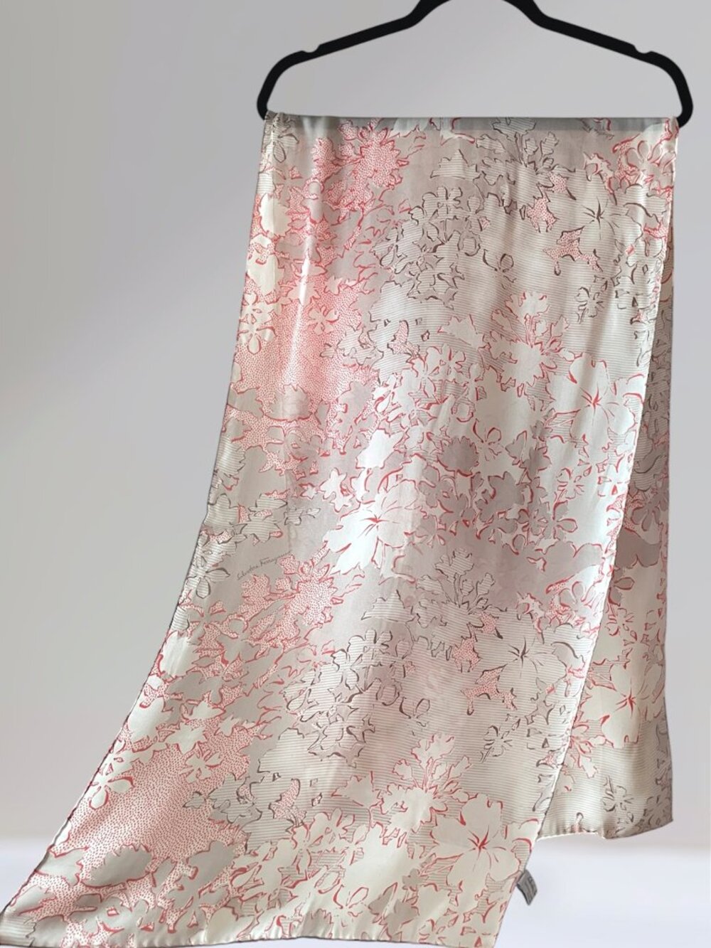 Salvatore Ferragamo Silk Floral Print Long Designer Scarf Made in Italy